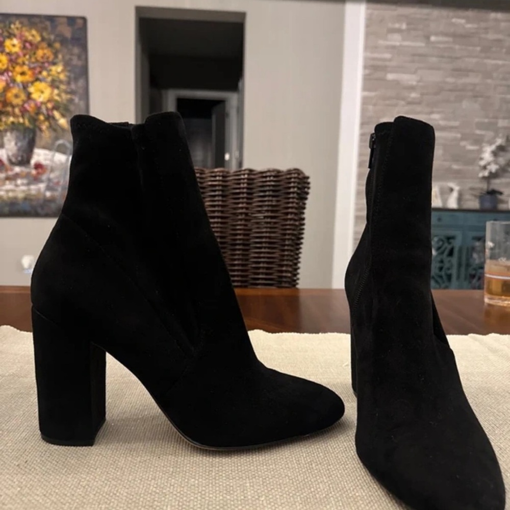 Aldo Black Suede Block-Heel Ankle Boots